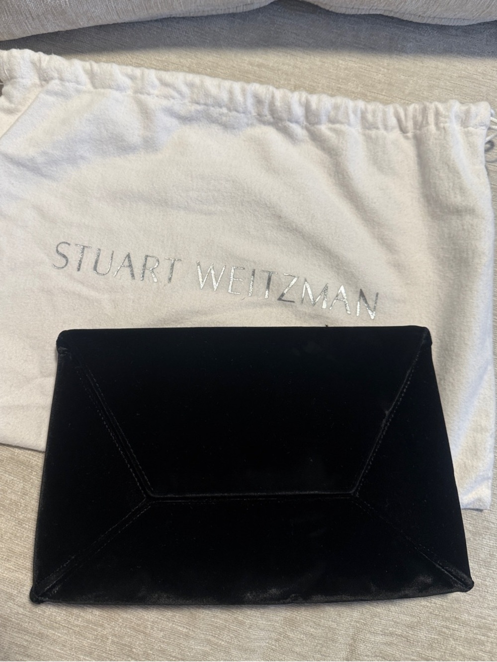 Stuart Weitzman Black Velvet Envelope Clutch with Dust Bag
